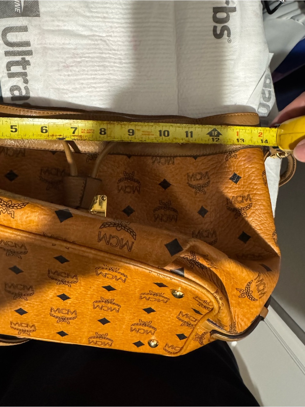MCM Cognac Visetos Logo Drawstring Shoulder Bag - Picture 11 of 16